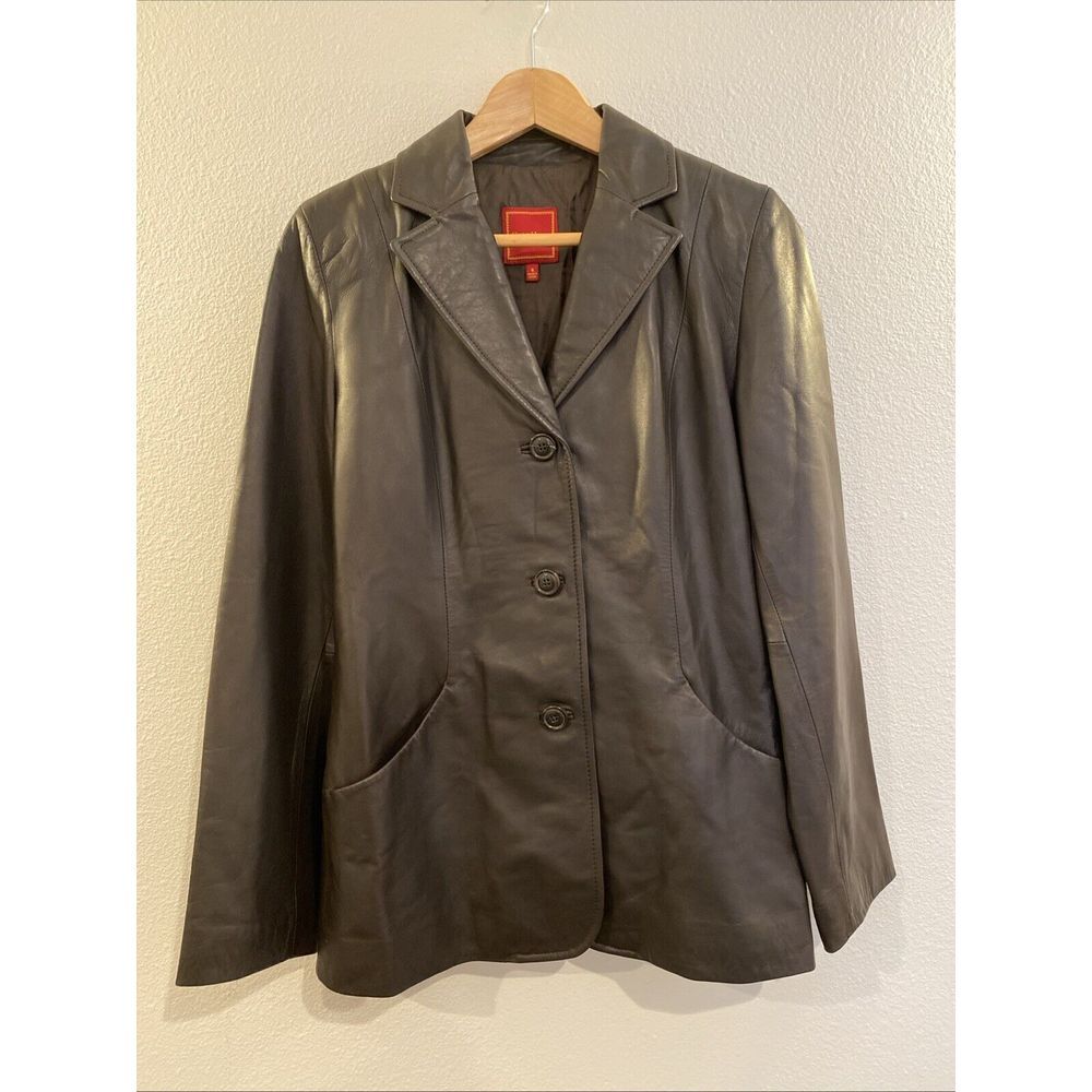 Cole Haan Lambskin Leather Jacket With Button Closure And Pockets Women's Size 6